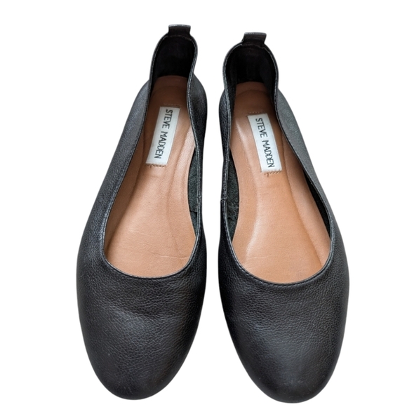 Steve Madden Ballet Flat Slip-on Dainty Women Feminine Round Toe Black Leather - Picture 2 of 8